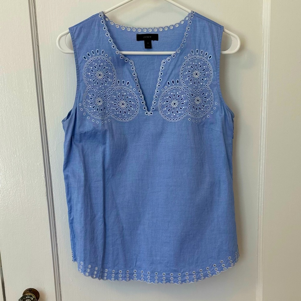 J Crew light blue cotton top with eyelet detail size 2